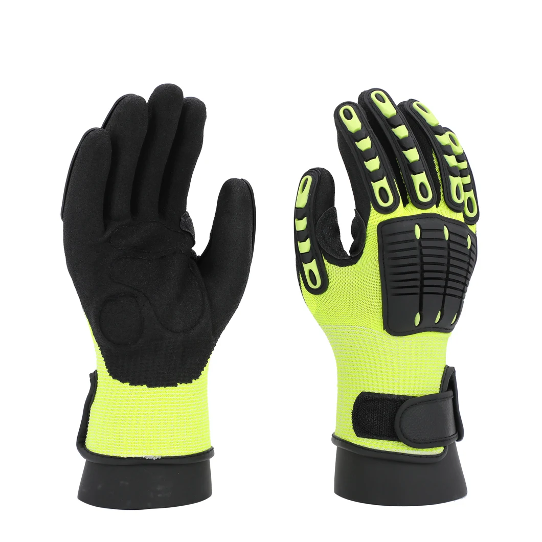 Cut Resistant Level 5 Protection Sandy Nitrile Palm Coated TPR Mechanic Impact Gloves