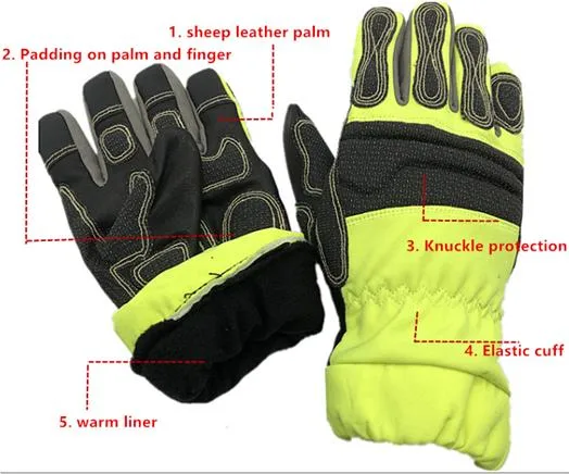 Synthetic Leather Heat Insulation Firefighter Protective Fire Proof Firefighting Firemen Gloves